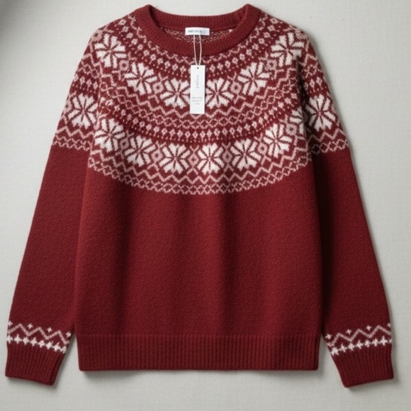 Bluivy Sweaters - Bluivy Red Fair Isle Sweater Size S/M Nordic Snowflake Cozy Winter Pullover NWT
